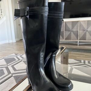 Kate Spade Retail@$145 size 7 Randi Tall Bow Black Heeled Rain Boots - NEW